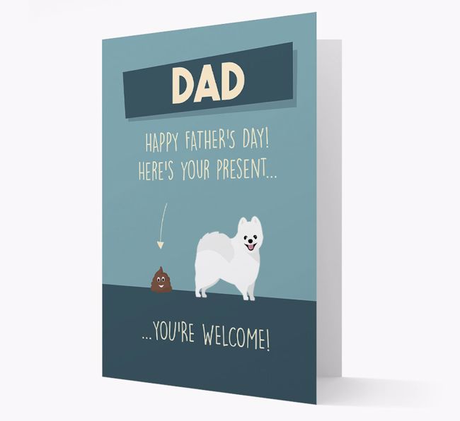 'Dad, here's your present...' Card for {breedFullName} Dad