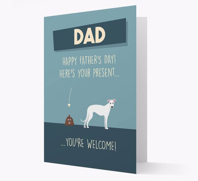 'Dad, here's your present...' Card for {breedFullName} Dad