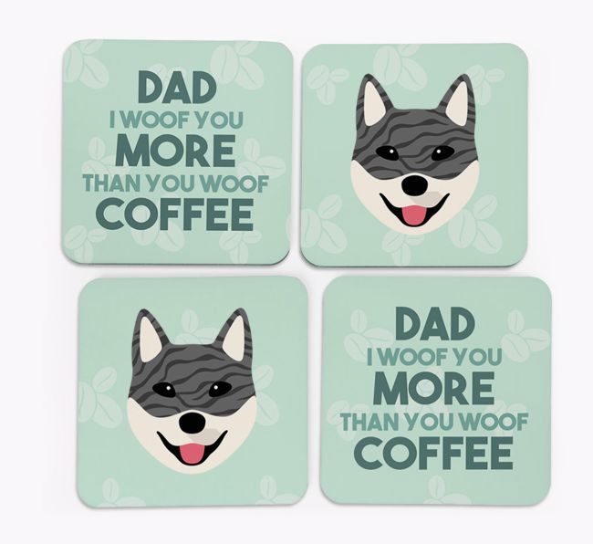 'Dad I woof you more than you woof coffee' Coasters with {breedFullName} Icon