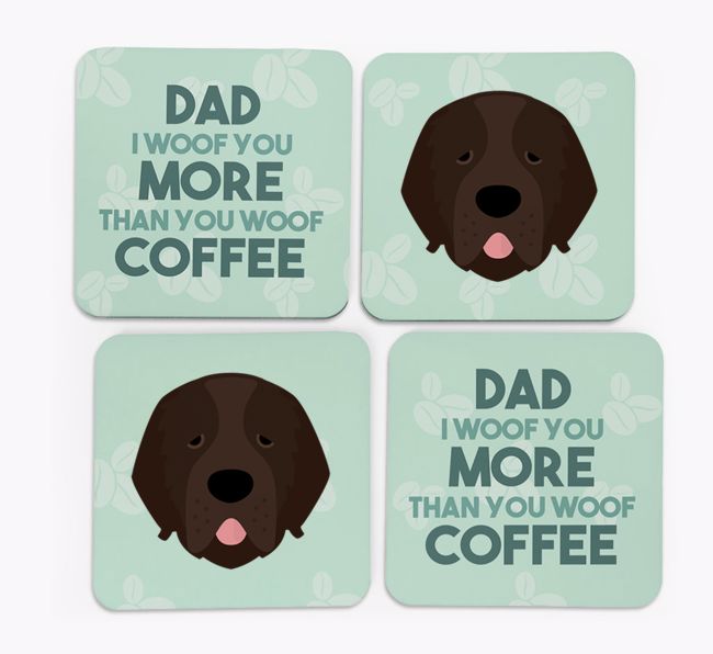 'Dad I woof you more than you woof coffee' Coasters with {breedFullName} Icon