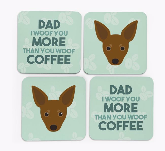 'Dad I woof you more than you woof coffee' Coasters with {breedFullName} Icon