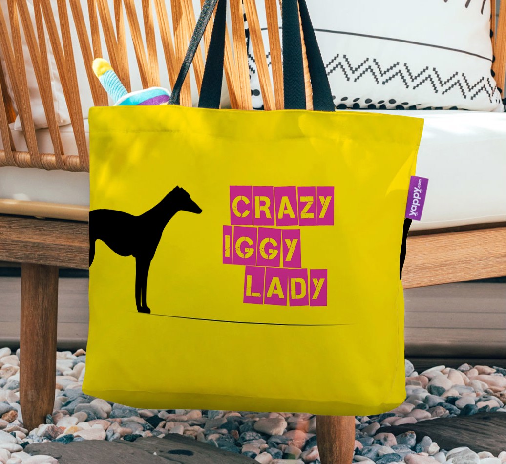 Crazy Dog Lady: Personalized {breedFullName} Canvas Bag - hanging on a chair