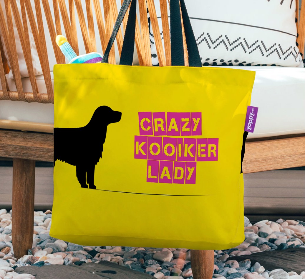 Crazy Dog Lady: Personalised {breedFullName} Canvas Bag - hanging on a chair
