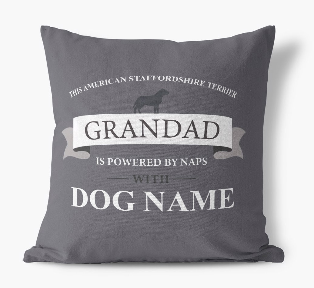 This Grandpa is Powered by Naps: Personalised {breedFullName} Canvas Cushion - front view