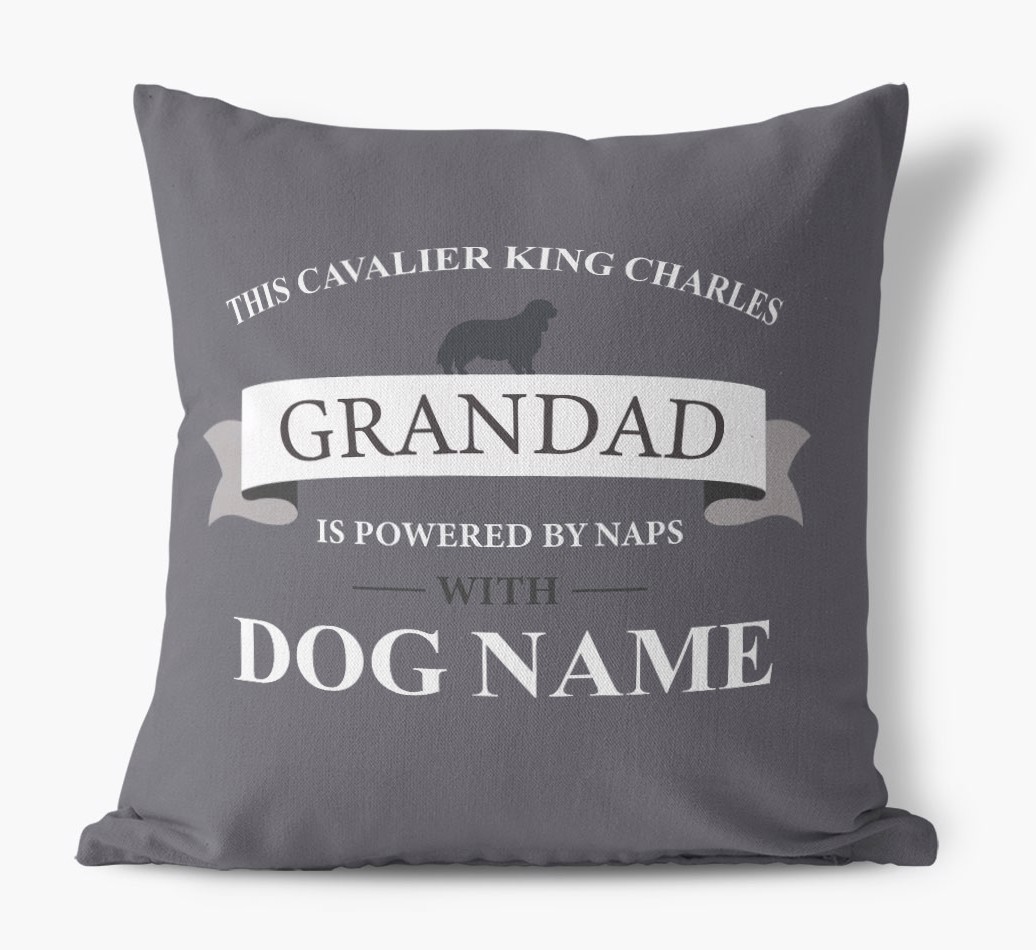 This Grandpa is Powered by Naps: Personalised {breedFullName} Canvas Cushion - front view