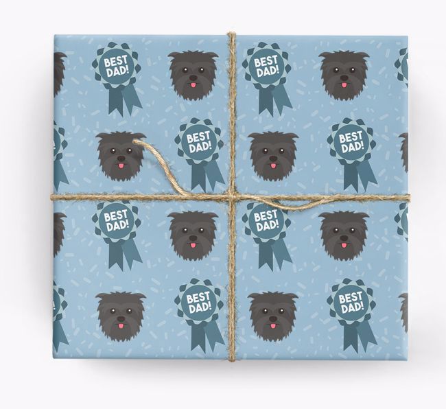 'Best Dad' Ribbon Wrapping Paper with {breedFullName} Icons