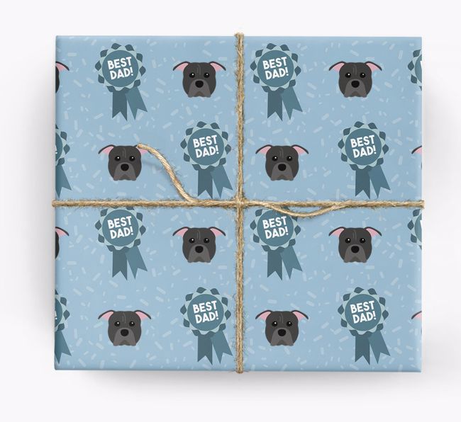 'Best Dad' Ribbon Wrapping Paper with {breedFullName} Icons