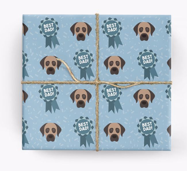 'Best Dad' Ribbon Wrapping Paper with {breedFullName} Icons