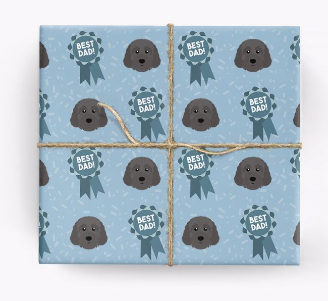 'Best Dad' Ribbon Wrapping Paper with {breedFullName} Icons