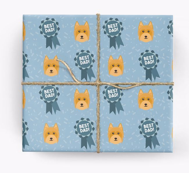 'Best Dad' Ribbon Wrapping Paper with {breedFullName} Icons