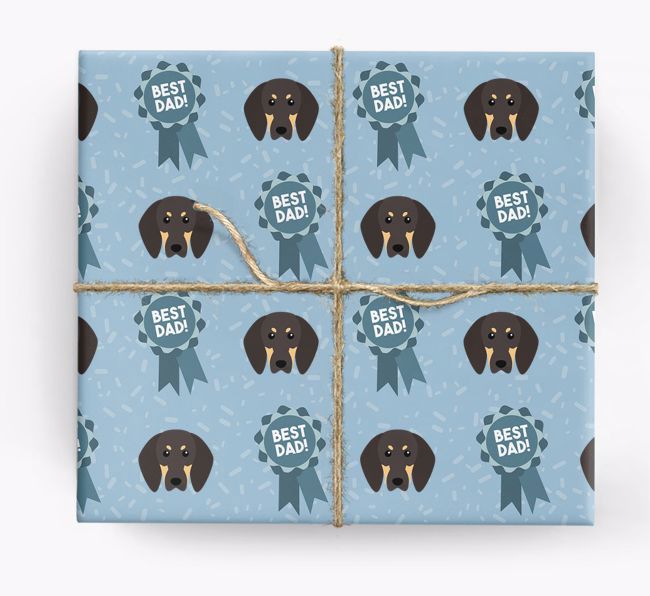 'Best Dad' Ribbon Wrapping Paper with {breedFullName} Icons