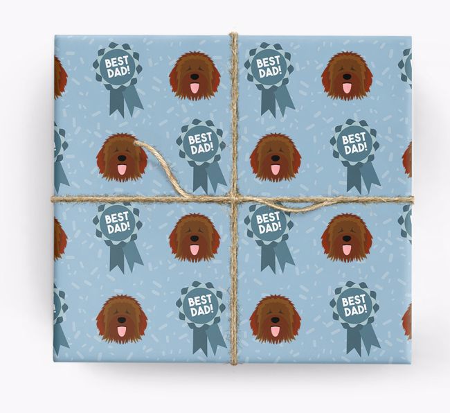 'Best Dad' Ribbon Wrapping Paper with {breedFullName} Icons