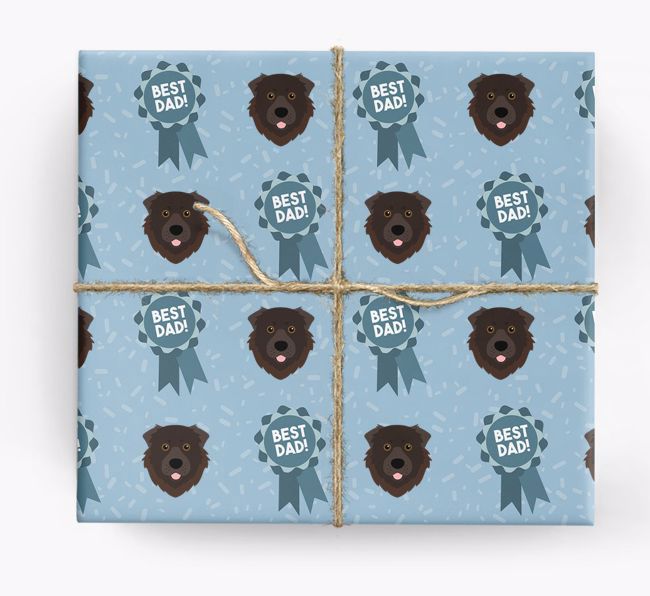 'Best Dad' Ribbon Wrapping Paper with {breedFullName} Icons