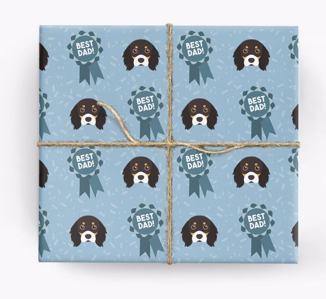 'Best Dad' Ribbon Wrapping Paper with {breedFullName} Icons