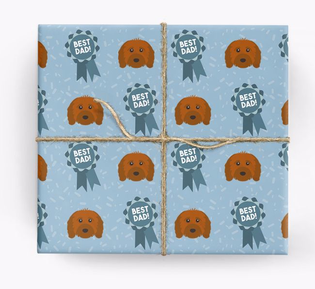 'Best Dad' Ribbon Wrapping Paper with {breedFullName} Icons