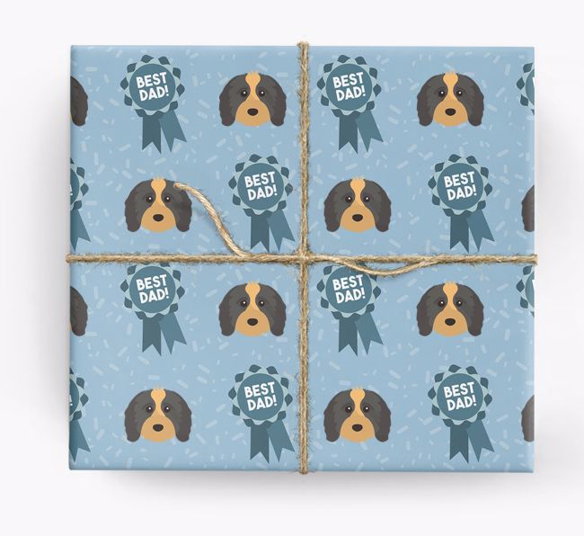 'Best Dad' Ribbon Wrapping Paper with {breedFullName} Icons