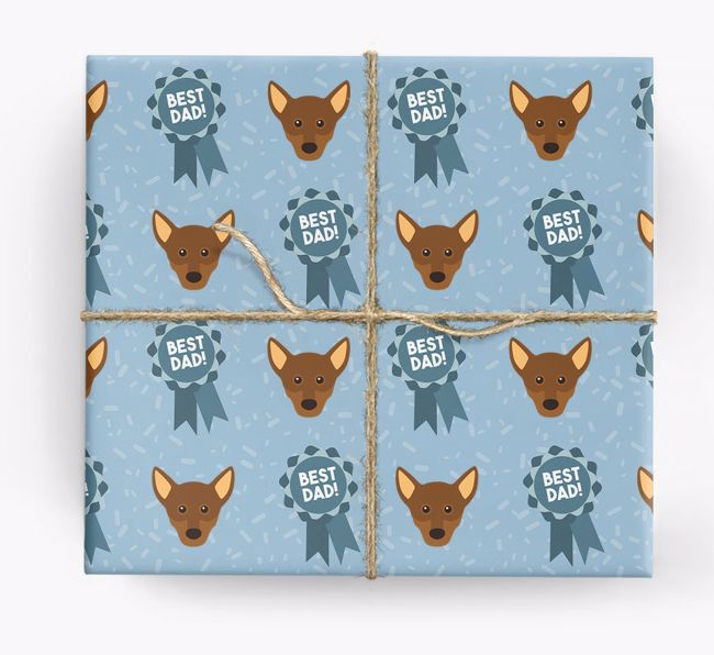 'Best Dad' Ribbon Wrapping Paper with {breedFullName} Icons