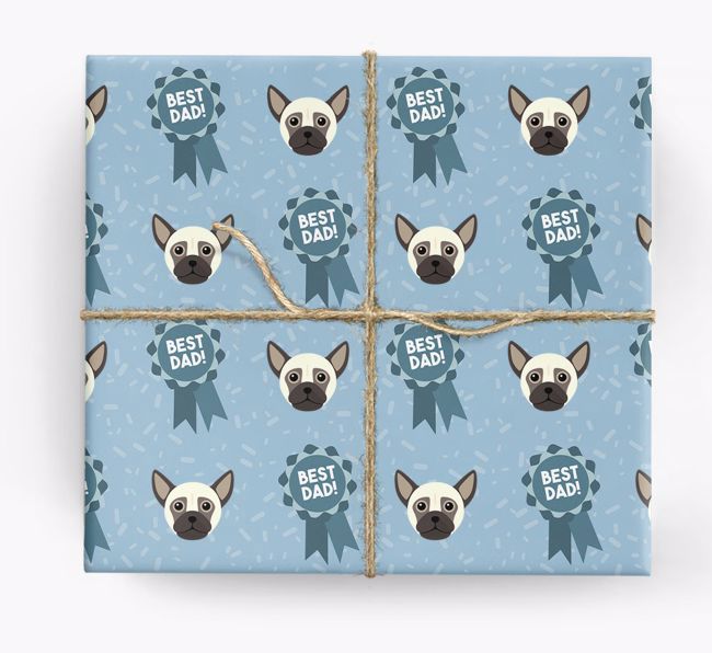 'Best Dad' Ribbon Wrapping Paper with {breedFullName} Icons