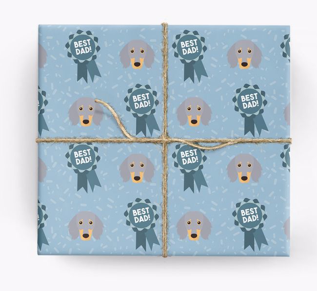 'Best Dad' Ribbon Wrapping Paper with {breedFullName} Icons