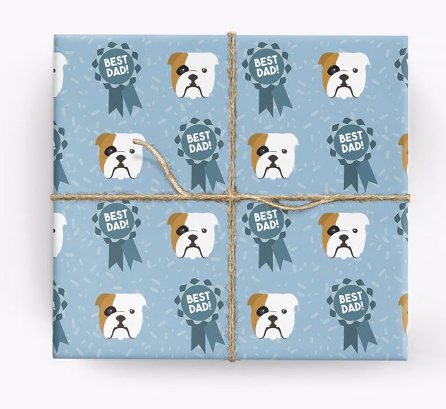 'Best Dad' Ribbon Wrapping Paper with {breedFullName} Icons