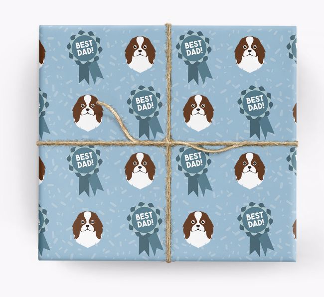 'Best Dad' Ribbon Wrapping Paper with {breedFullName} Icons