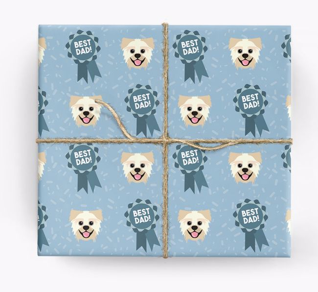 'Best Dad' Ribbon Wrapping Paper with {breedFullName} Icons