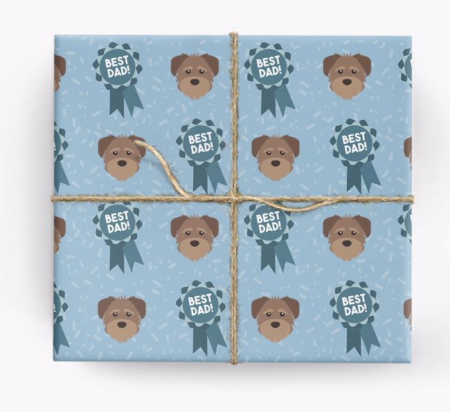 'Best Dad' Ribbon Wrapping Paper with {breedFullName} Icons