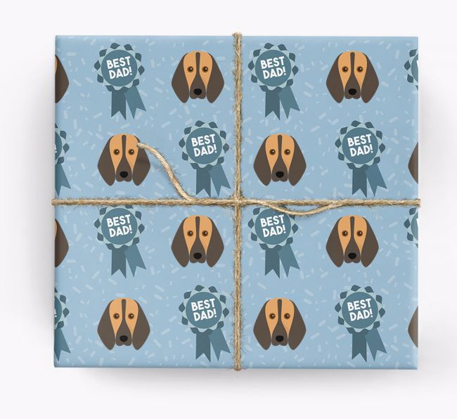 'Best Dad' Ribbon Wrapping Paper with {breedFullName} Icons