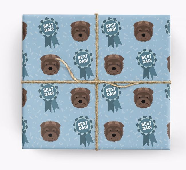 'Best Dad' Ribbon Wrapping Paper with {breedFullName} Icons