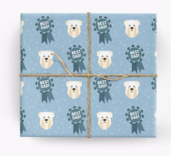 'Best Dad' Ribbon Wrapping Paper with {breedFullName} Icons