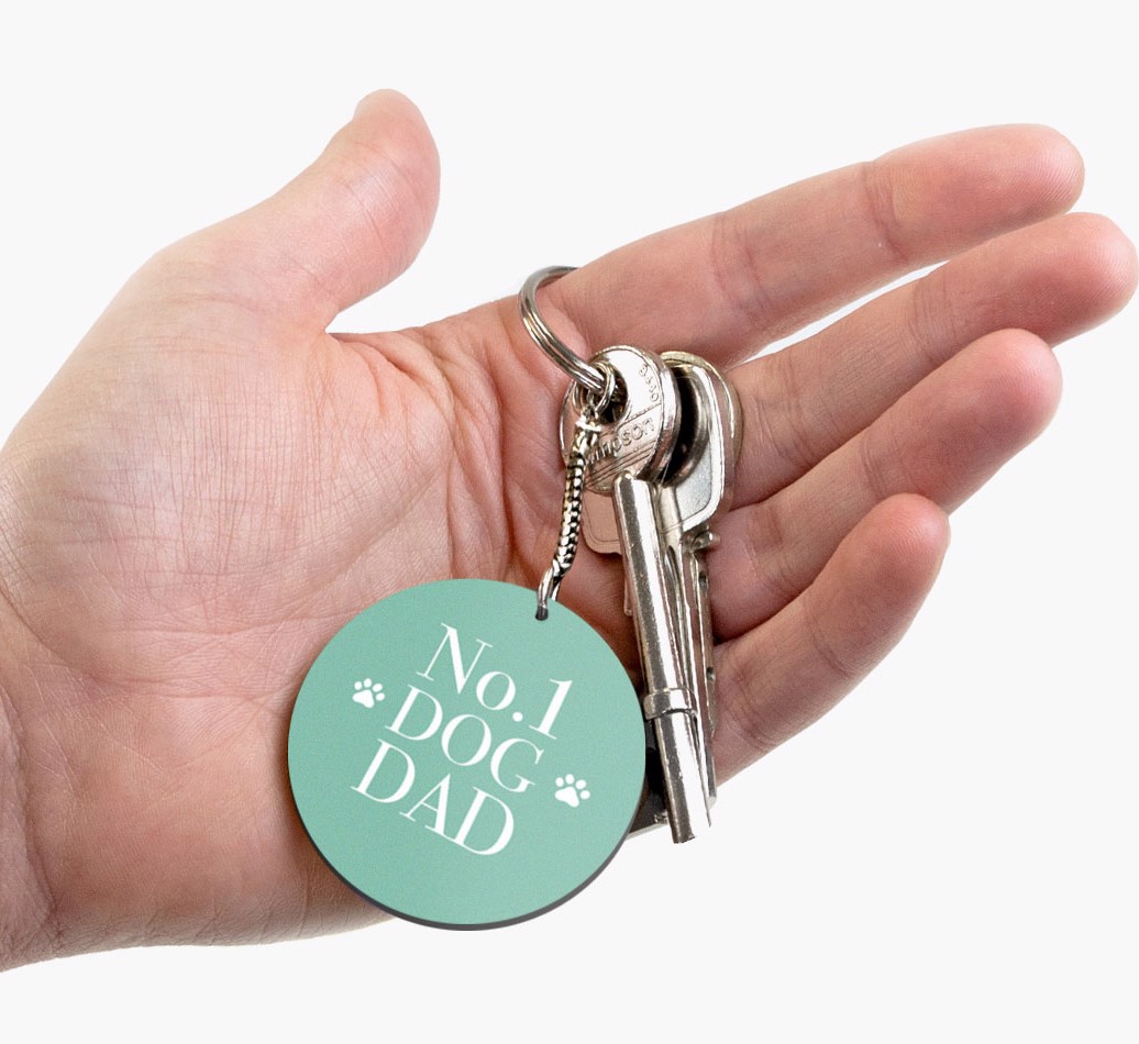 'Double-sided 'No. 1 Dog Dad' Keyring Front on hand
