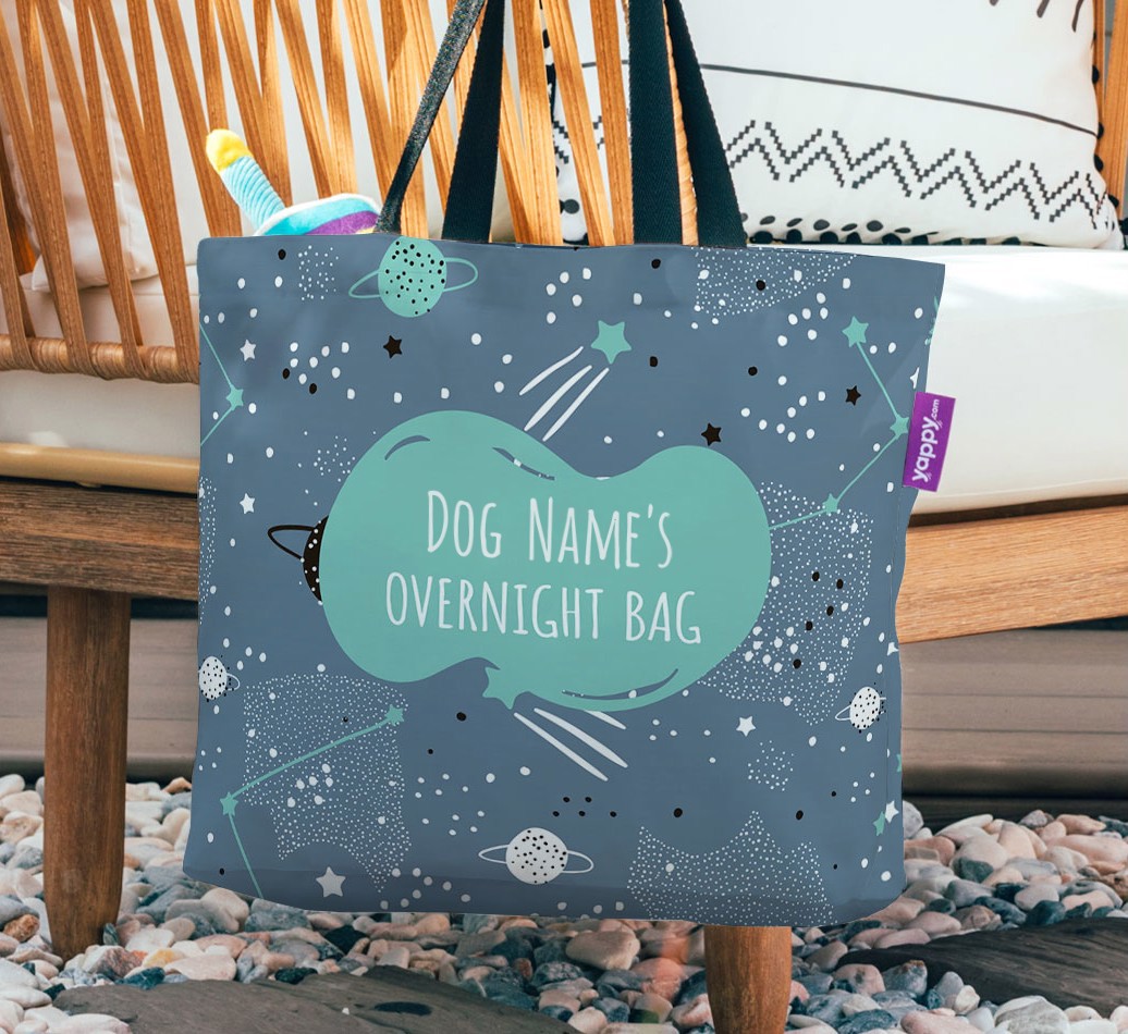 Overnight Bag: Personalized {breedFullName} Canvas Bag - hanging on a chair