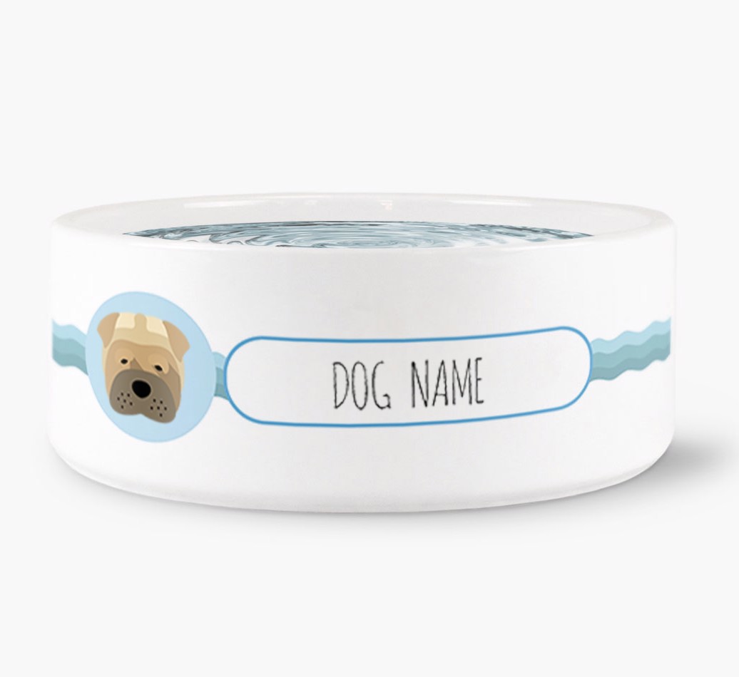 'Personalised Wave Water Bowl for {dogsName} front view