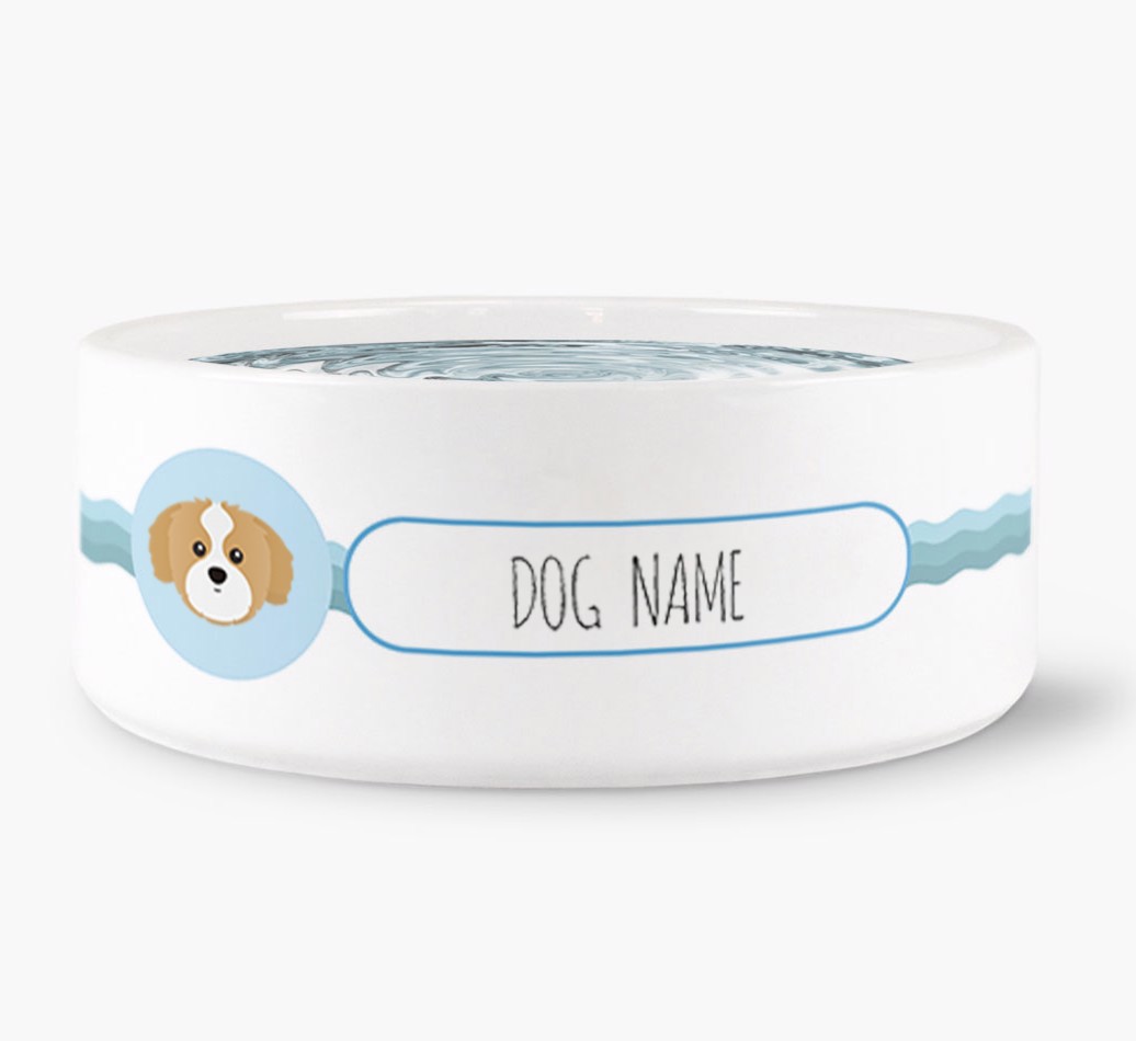 'Personalised Wave Water Bowl for {dogsName} front view