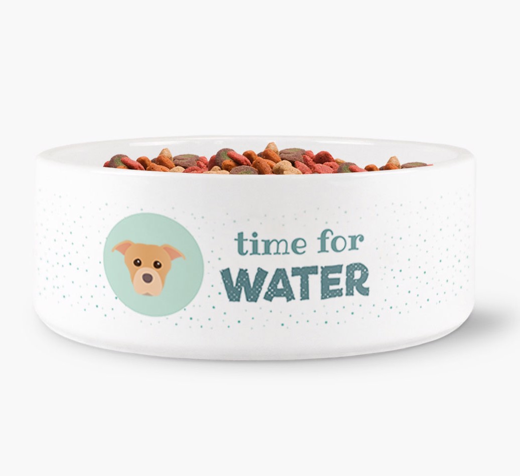'Time for Water' Dog Bowl with {breedFullName} Icon front view