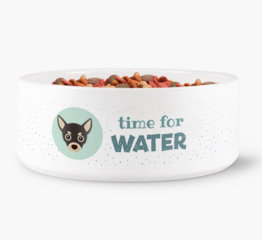 'Time for Water' Dog Bowl with {breedFullName} Icon front view