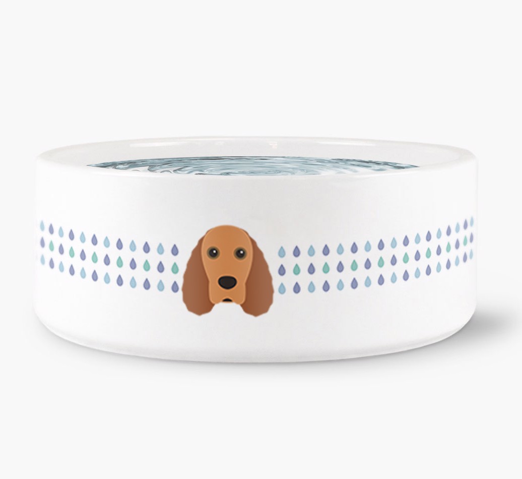 'Droplets Water Bowl with {breedFullName} Icon front view
