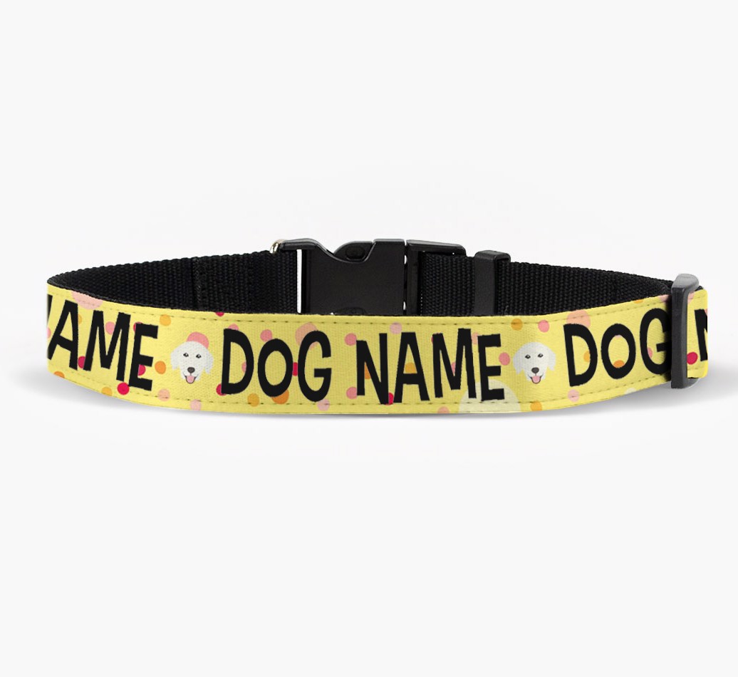 Personalized Fabric Collar with Spots and {breedFullName} Icon front view