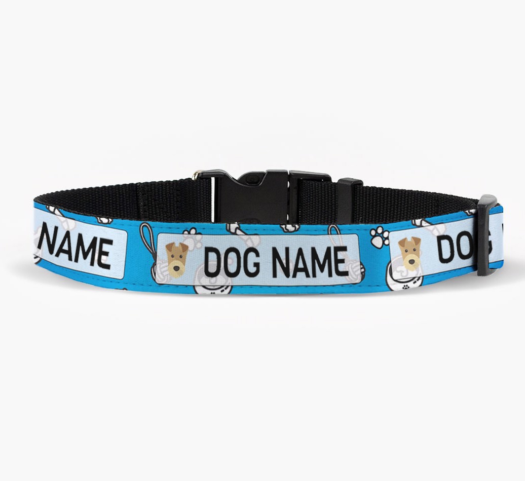 'Personalised Fabric Collar with Dog Items Pattern and {breedFullName} Icon front view