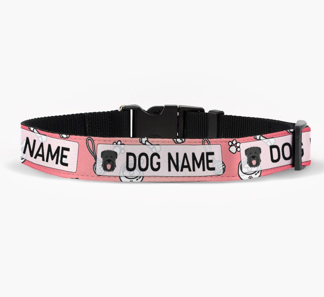 Personalized Fabric Collar with Dog Items Pattern and {breedFullName} Icon front view