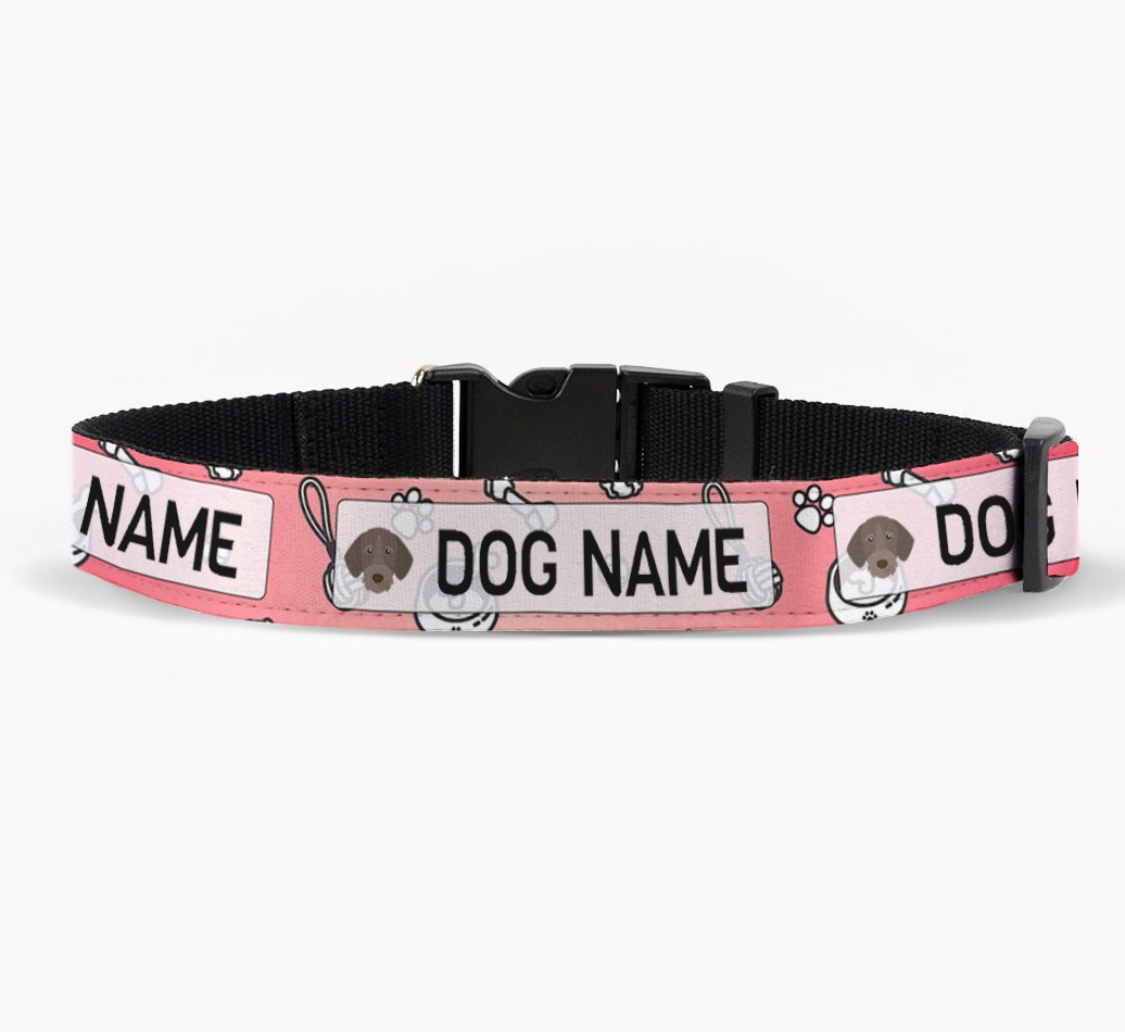 Personalized Fabric Collar with Dog Items Pattern and {breedFullName} Icon front view