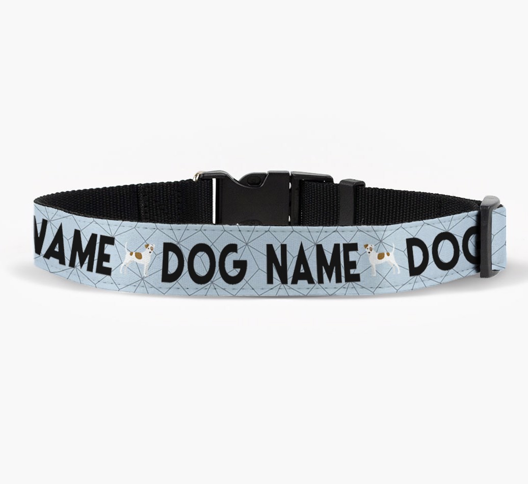 Personalized Fabric Collar with Geometric Pattern and {breedFullName} Icon front view