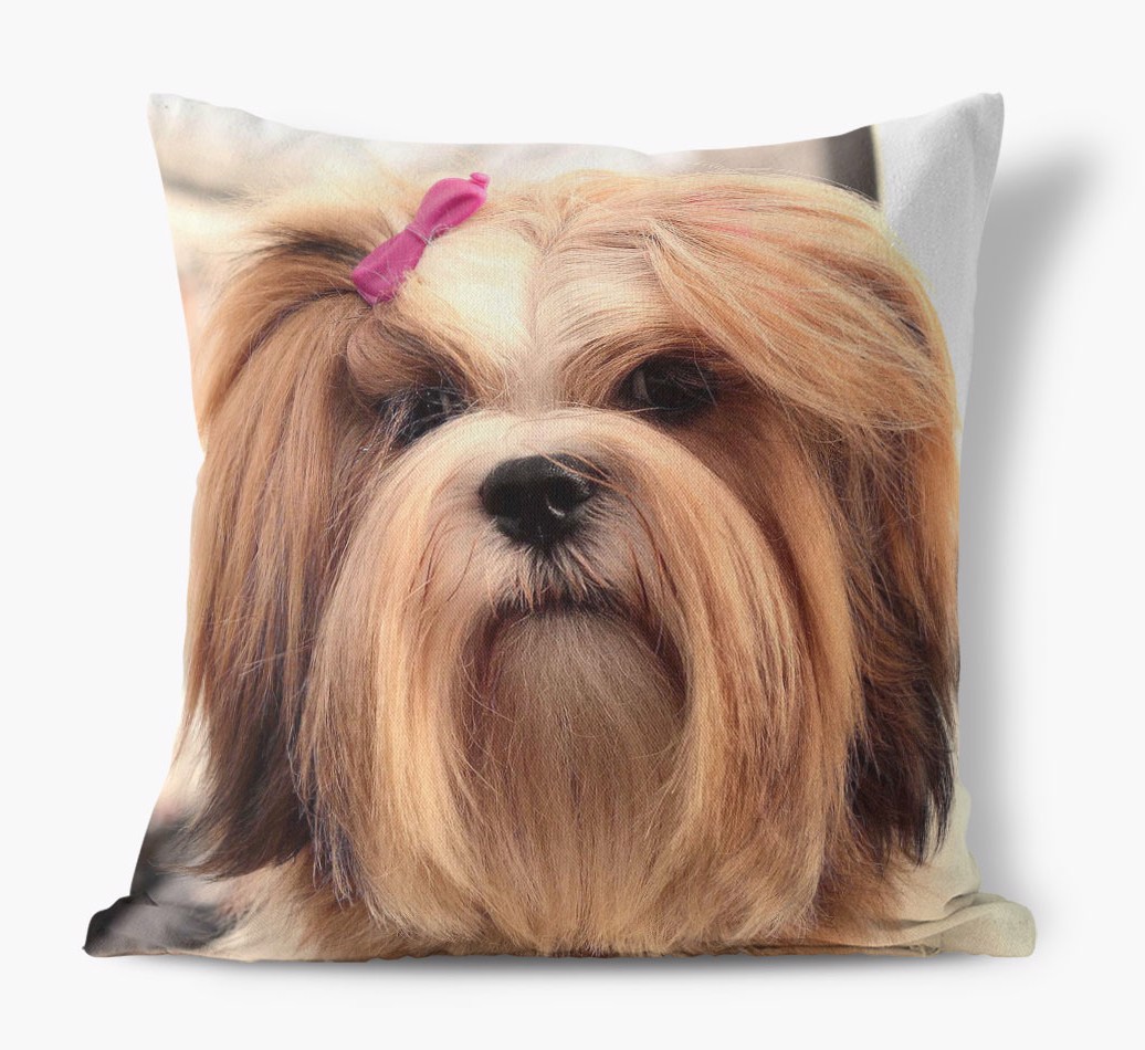 Photo Upload Canvas Cushion front view featuring your dog