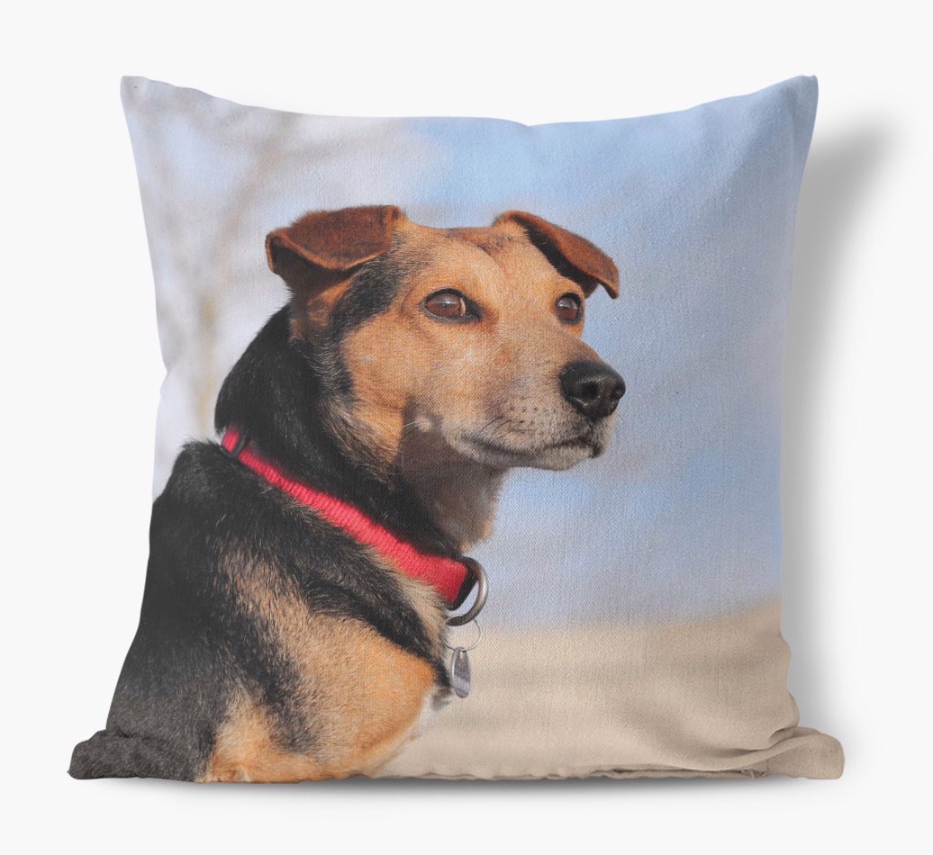 Photo Upload Canvas Cushion front view featuring your dog