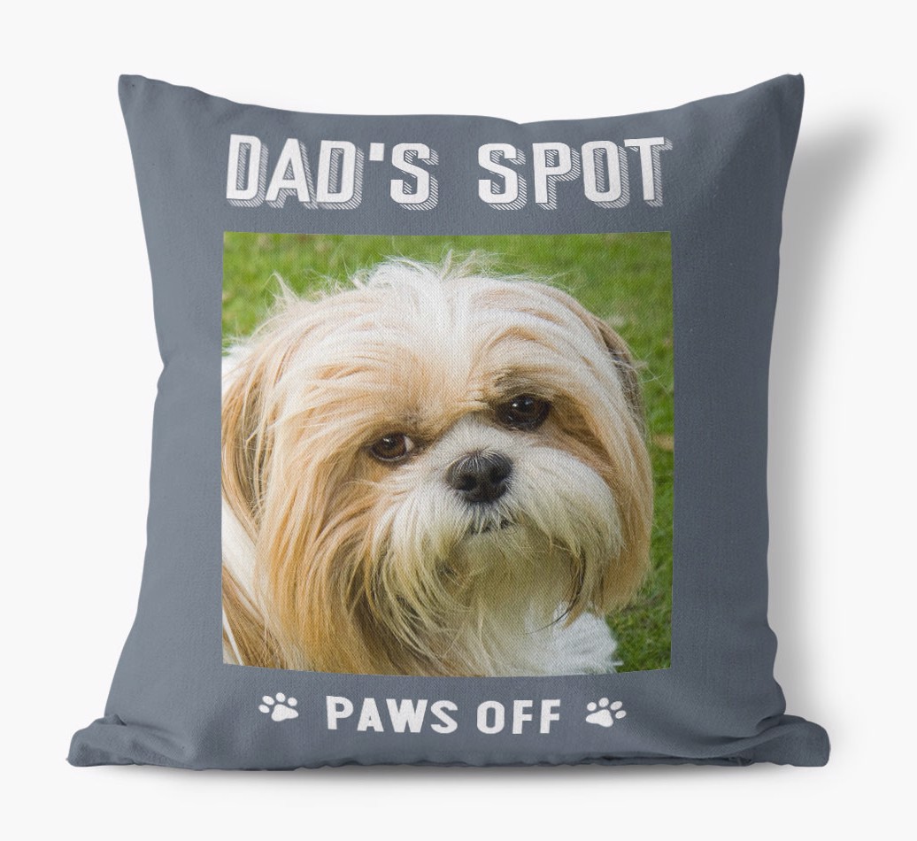 Dad's Spot, Paws Off: {breedFullName} Photo Upload Canvas Pillow