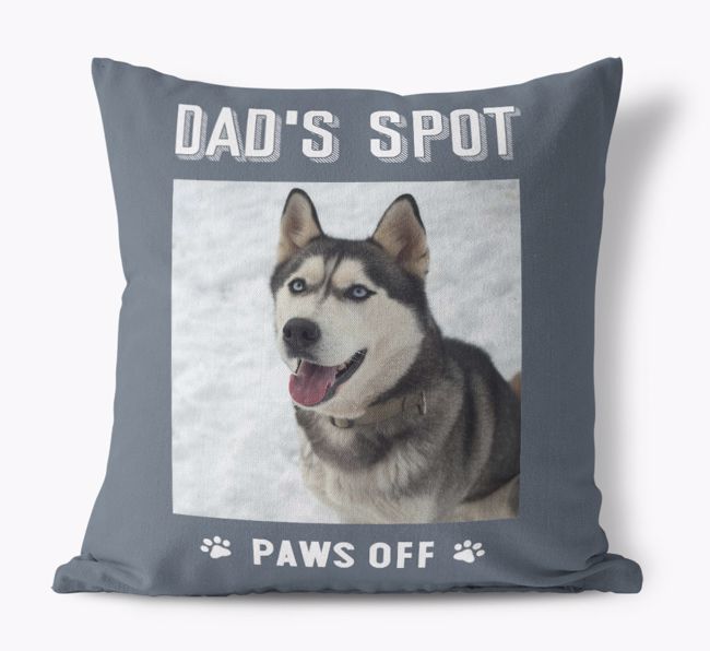 Dad's Spot, Paws Off: Personalised {breedFullName} Photo Upload Canvas Pillow