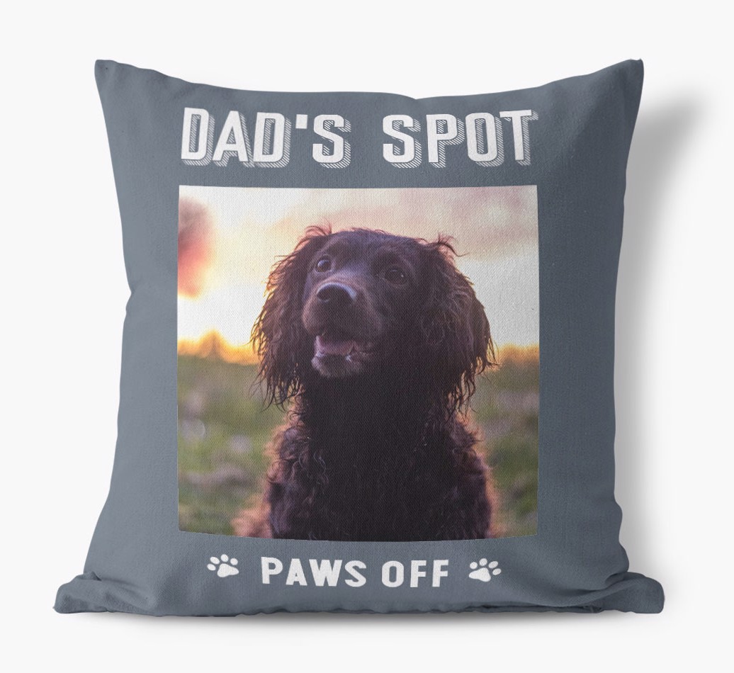 Dad's Spot, Paws Off: {breedFullName} Photo Upload Canvas Pillow
