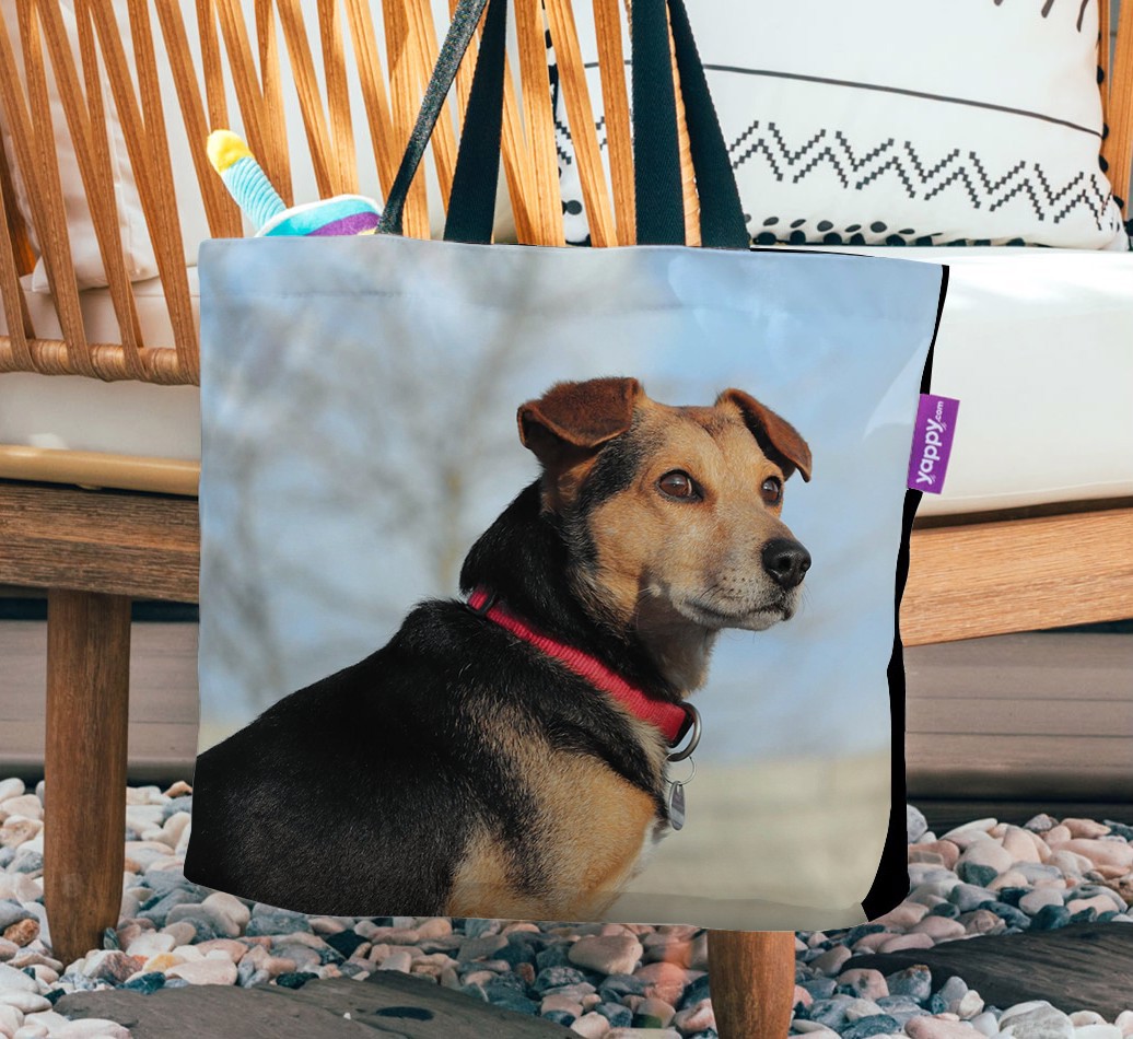 Photo Upload: Personalised {breedFullName} Canvas Bag - hanging on a chair