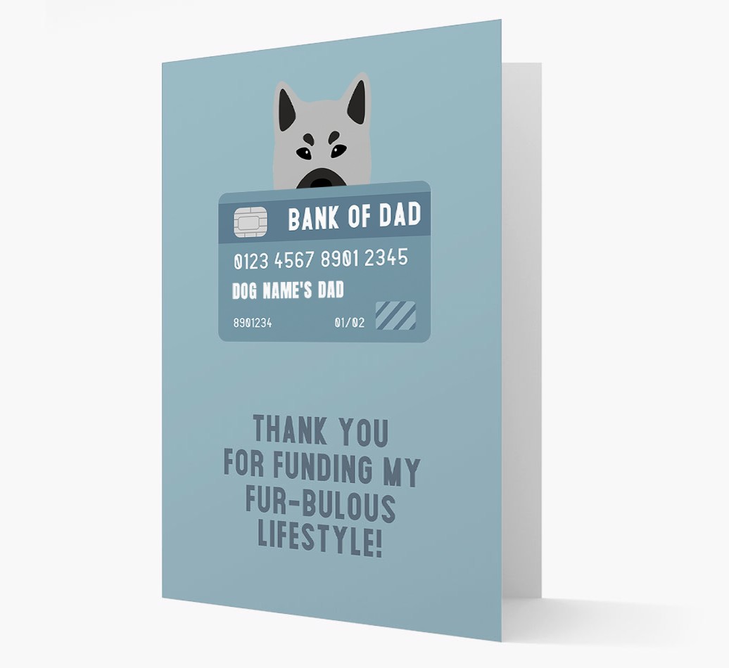 'Bank Of Dad' - Personalised {breedFullName} Card- front