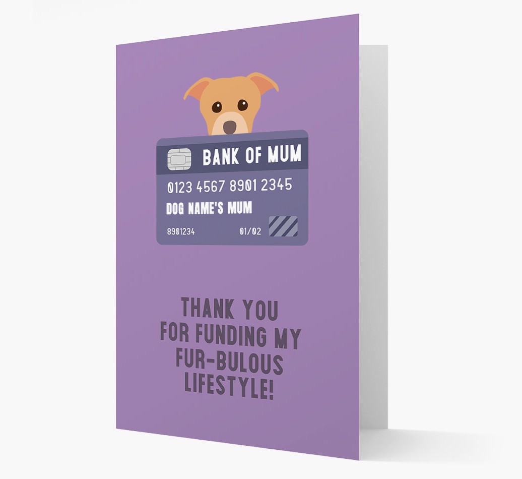 Personalised 'Bank of Mum' Card with {breedFullName} Icon Card front